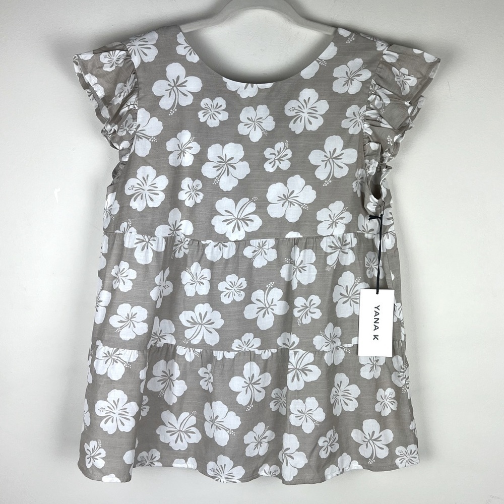 Yana K | Floral Ruffle Sleeve Baby Doll Tiered Kristen Top  Hibiscus | XS